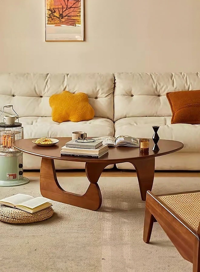 WALALLA Sculptural Statement Piece: Mid-Century Modern Oval Coffee Table, Abstract Solid Wood Design in Walnut for Living Room (90x58x40cm) - Image 1